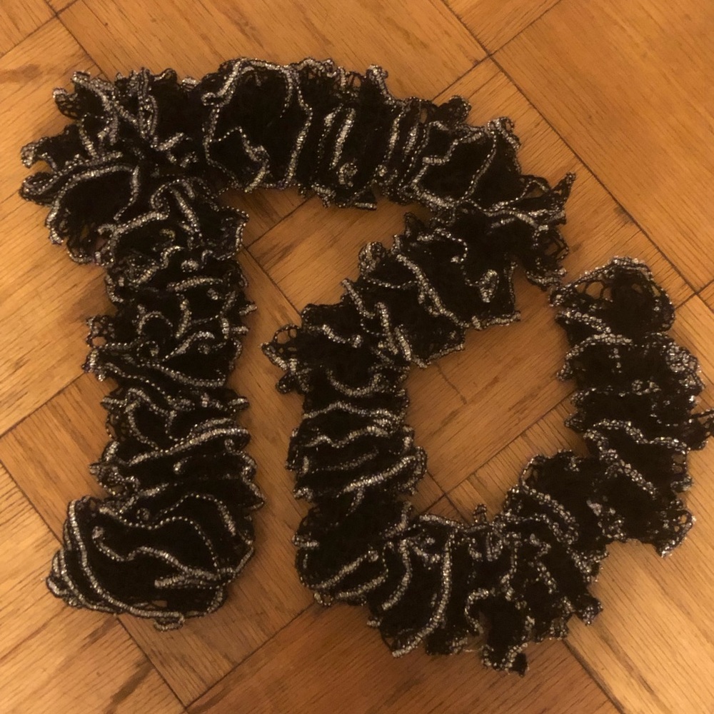 Hand knitted black and silver scarf